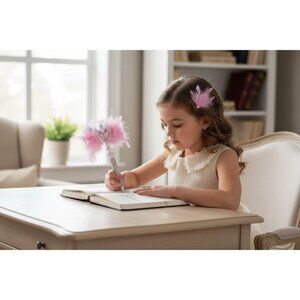 Angel Wing Feather Pen With Rhinestones & Beads - Pink & Silver Elegant Writing